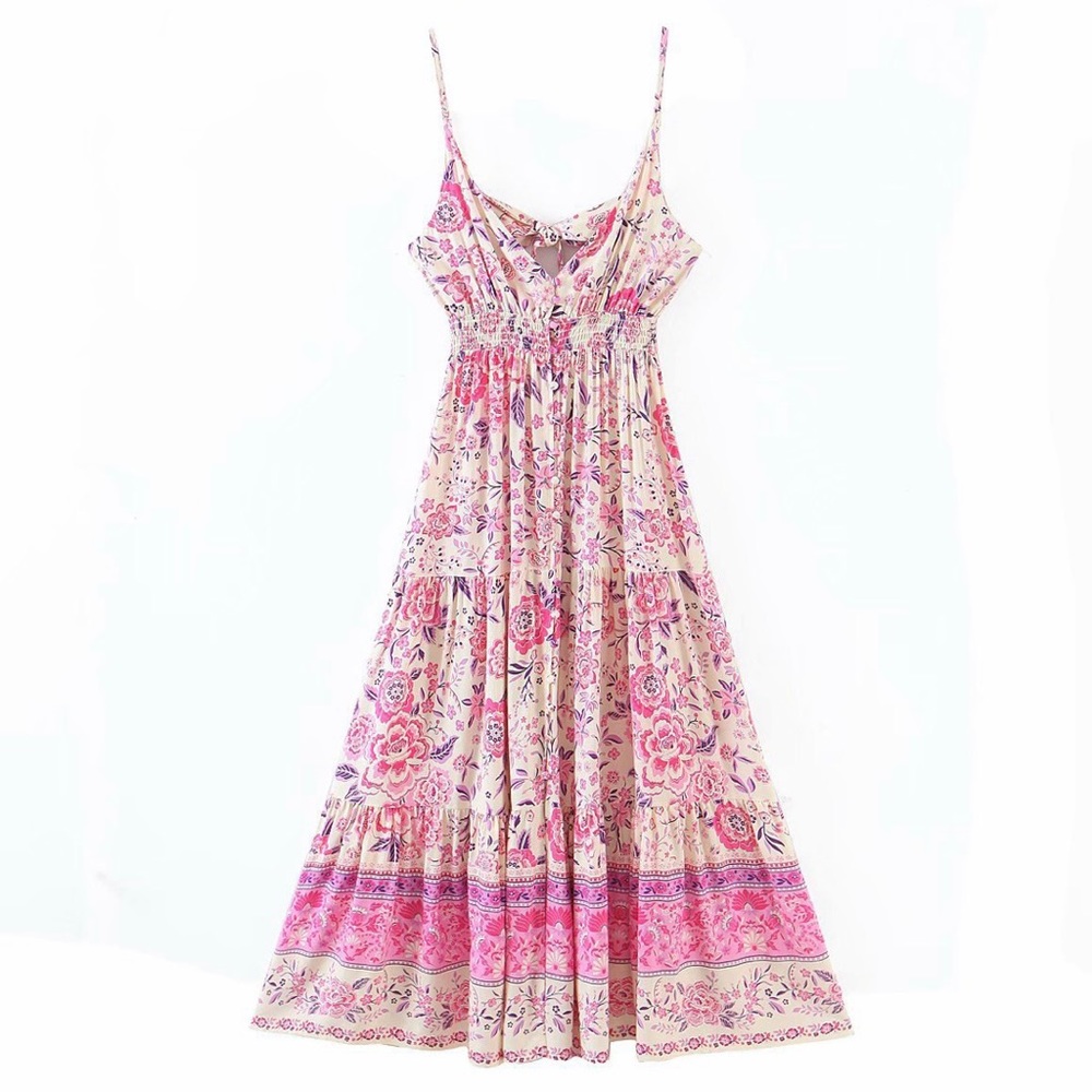 Pink Maxi Bohemian Printed Dress